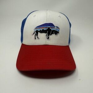 Patagonia Hat Cap Snap Back Mens One Size Red White Blue Bison Trucker Mesh